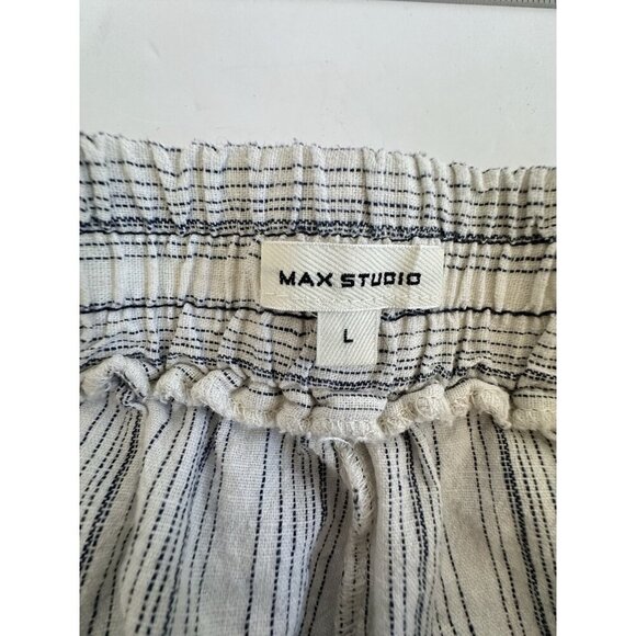 Max Studio Women's Cropped Wide‎ Leg Striped Pants L Cream Linen Nautical Granny - Picture 4 of 11